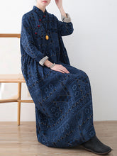 Loose Vintage Contrast Color Jacquard Long Cheongsams Midi Dress